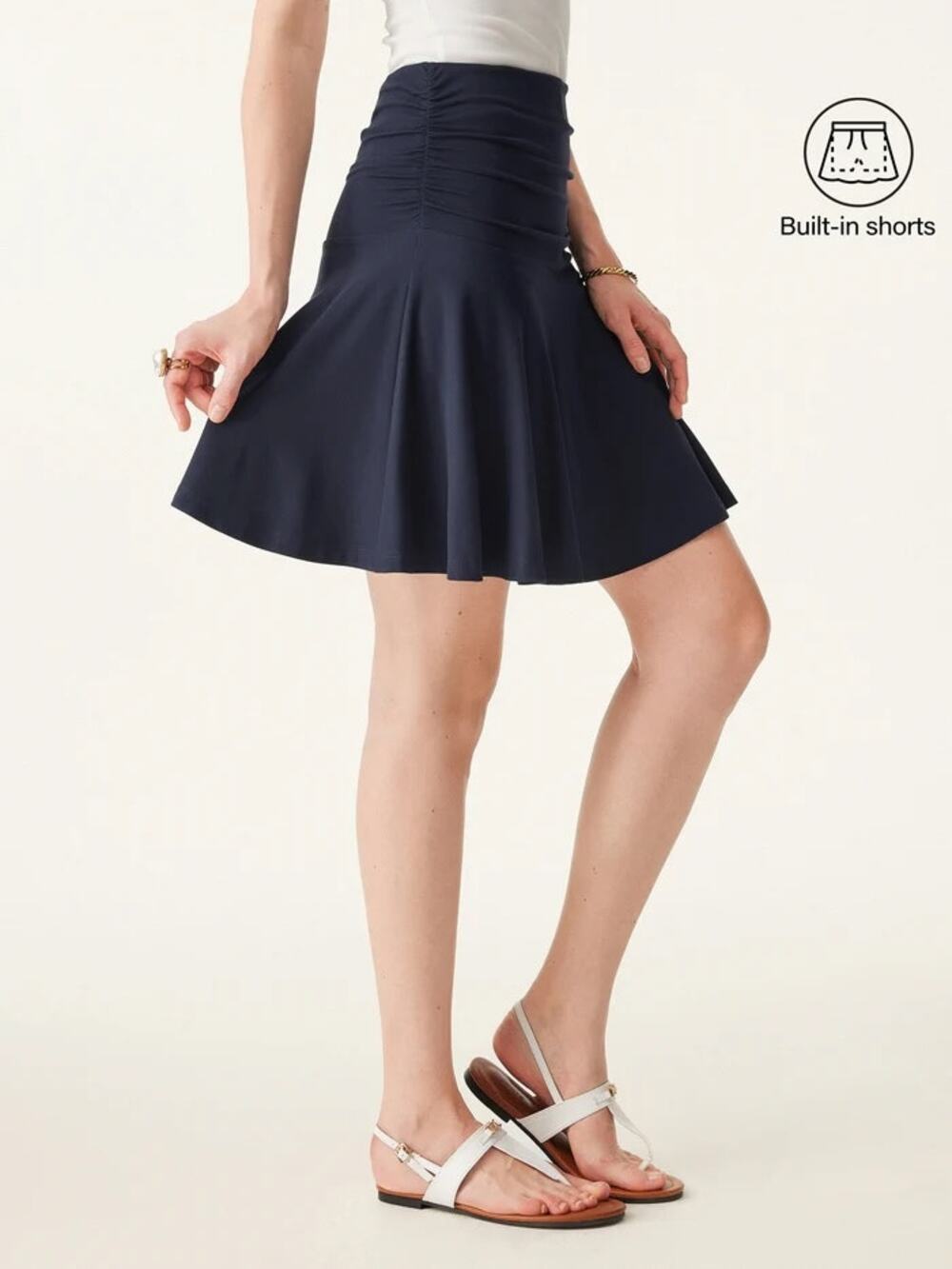 OGL Essential Ruched Mini Circle Skirt with Lined Shorts NWT size M